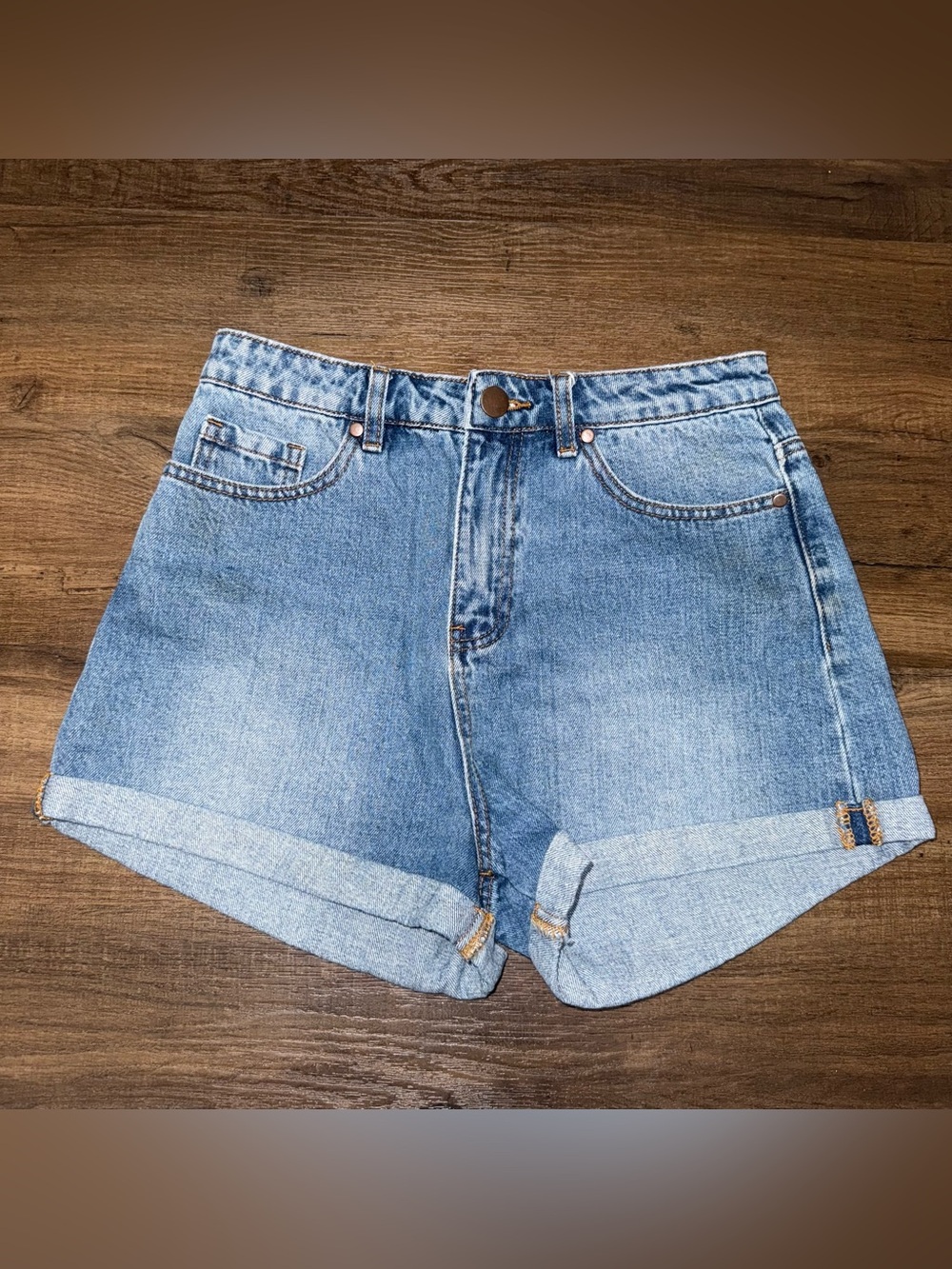 Tobi Classic High-Rise Light Blue Denim Mom Shorts
